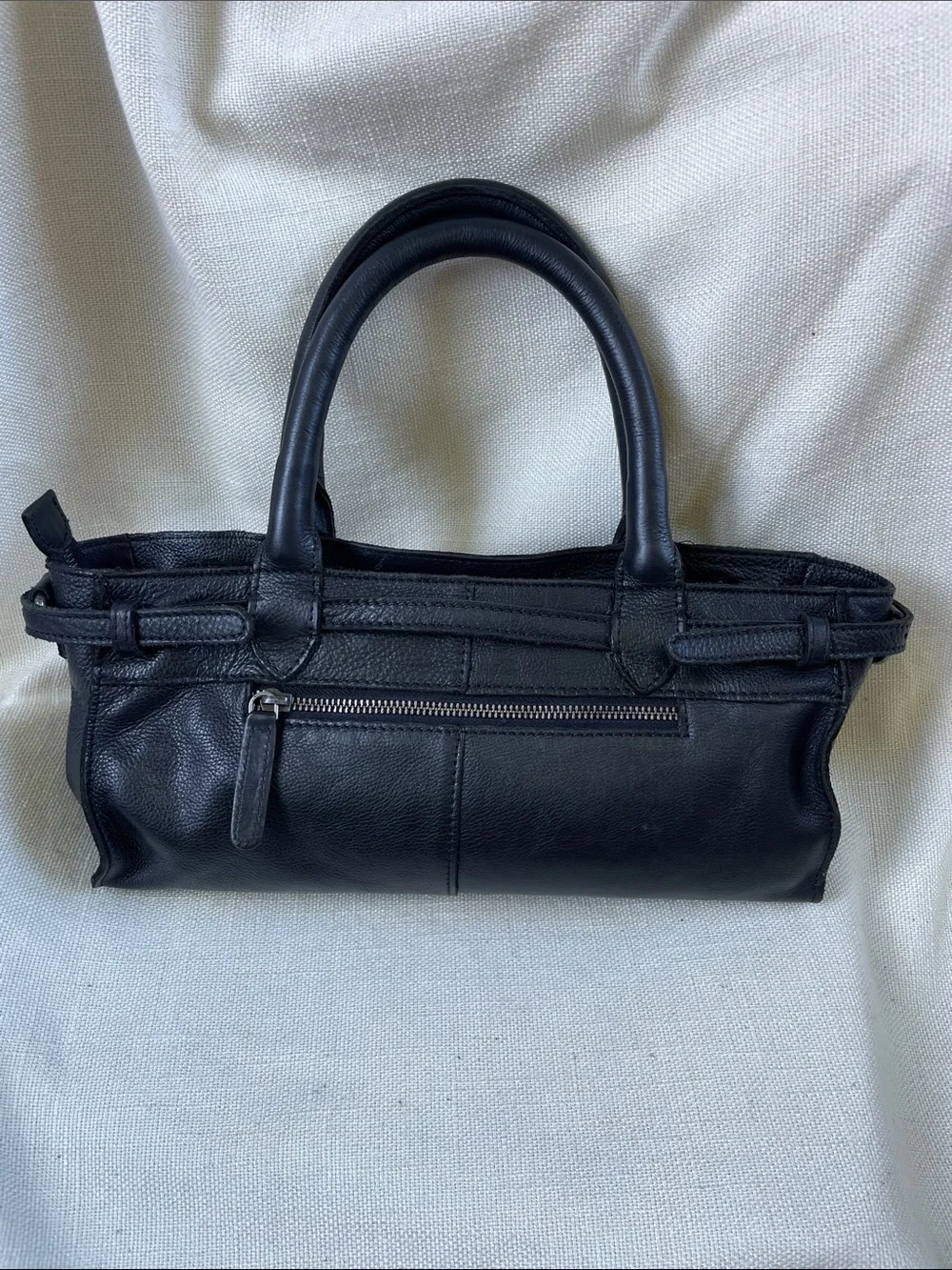Classic Black Leather Top-Handle Bag with Removable Strap